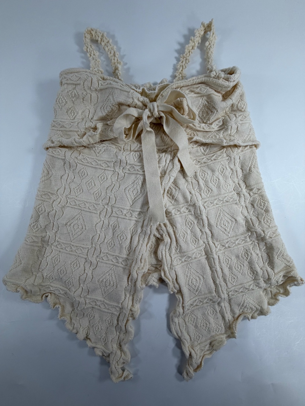 Micaela Boho Tie‎ Front Knit Cardigan Cream Cottagecore Short Sleeve XS
